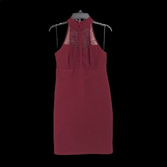 Red Wine Lace High Neck Dress L - Picture 6 of 14